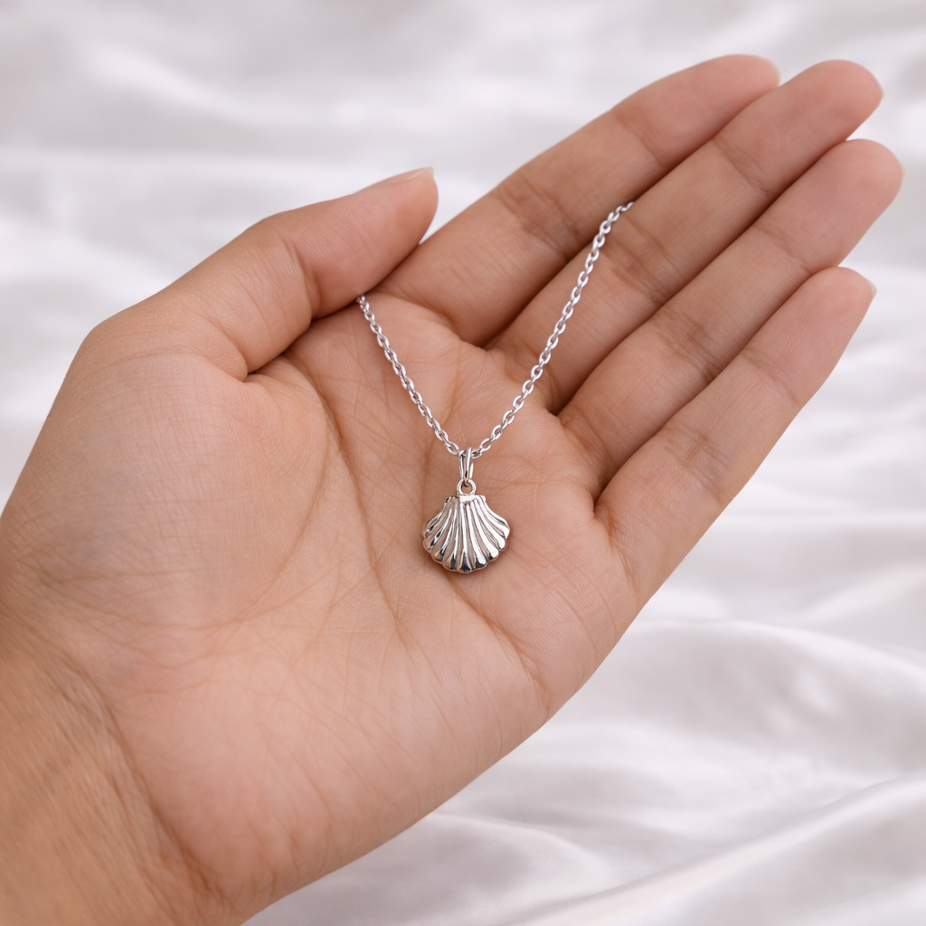 Colar Folheado a Prata 925 Pingente Concha do Mar Delicado Minimalista