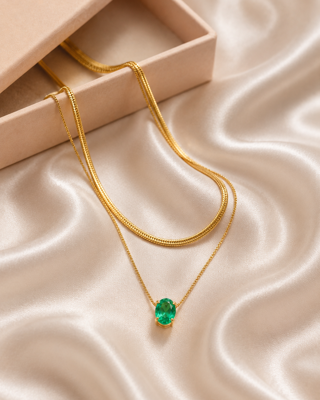 Colar Duplo Fita e Zircônia Cravejada Banhado a Ouro 18k