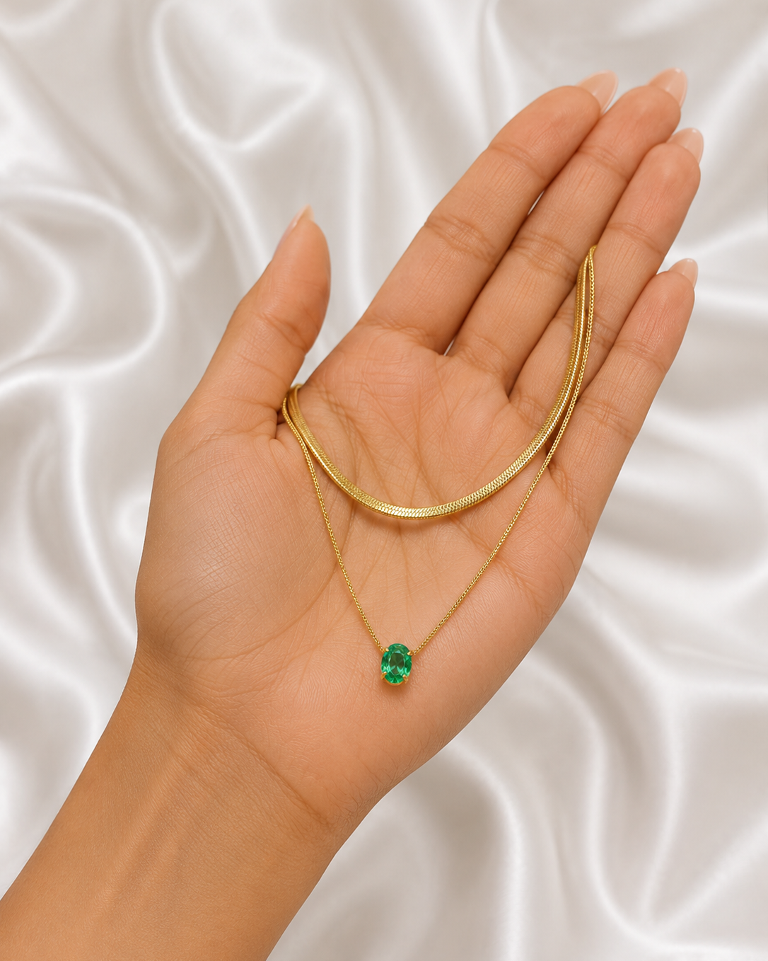 Colar Duplo Fita e Zircônia Cravejada Banhado a Ouro 18k