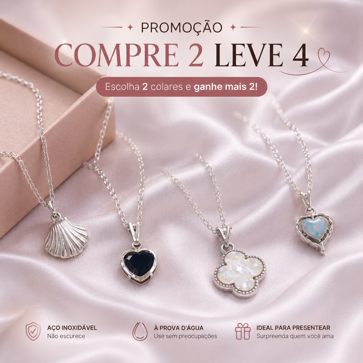 Kit Colares Banhados a Prata 925 (Compre 2, Leve 4)