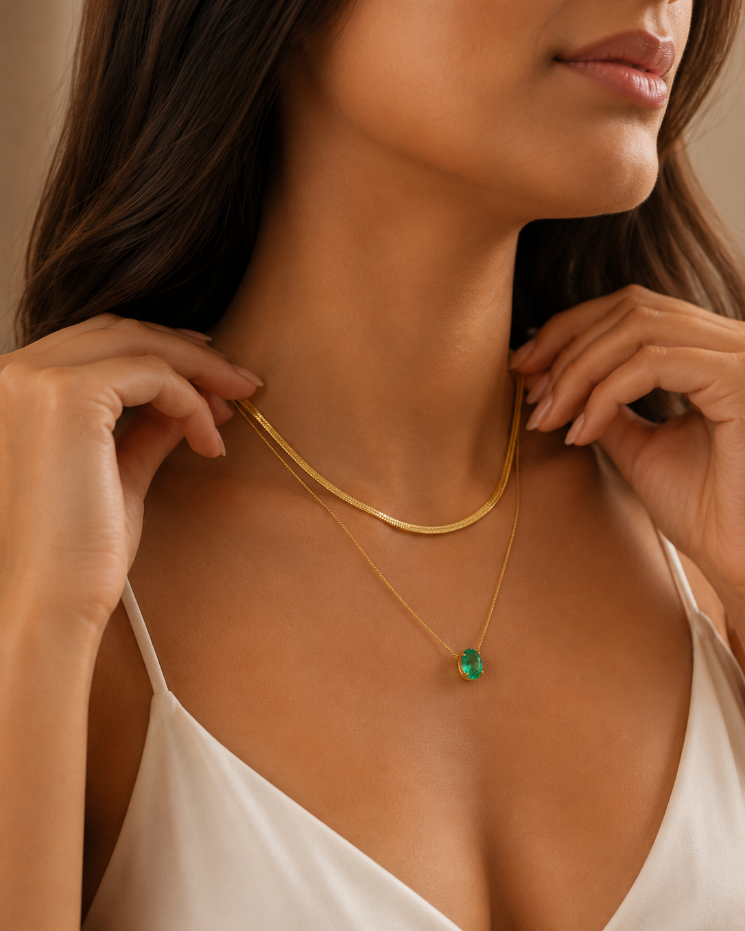 Colar Duplo Fita e Zircônia Cravejada Banhado a Ouro 18k